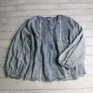 Cato Women's Chambray Denim Blue Jean Blouse Plus Size 18W 20W 2X Pintuck Top